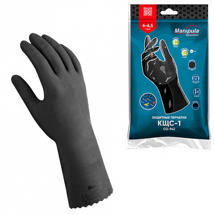 Перчатки латексные MANIPULA "КЩС-1", двухслойные, размер 8, M (средний), черные, L-U-03/CG-942