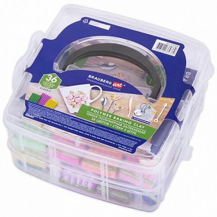 Глина полимерная запекаемая, НАБОР 36 цветов по 20 г, с аксессуарами в кейсе, BRAUBERG ART, 271164