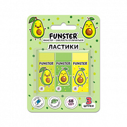Ластики FUNSTER (ФАНСТЕР) "AVOCADO", НАБОР 3 штуки, 50х21х16 мм, прямоугольные, картонный держатель, экологичный ПВХ, блистер, 272724