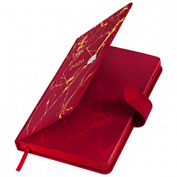 Ежедневник датированный 2026 А5 138x213 мм, BRAUBERG "Goldy", под кожу, цветной срез, красный, 117471