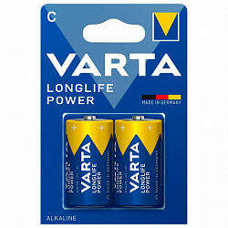 Батарейки алкалиновые КОМПЛЕКТ 2 шт., VARTA LONGLIFE POWER, C (LR14, 14А), блистер, 4914121412