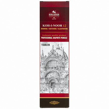 Карандаш чернографитный KOH-I-NOOR 1500, 1 шт., 2B, корпус желтый, заточенный, 150002B01170RU