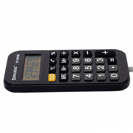 Калькулятор карманный со шнурком BRAUBERG DC-109-BK (61x110 мм), 8 разрядов, ЧЕРНЫЙ, 272642