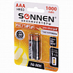 Батарейки аккумуляторные Ni-Mh мизинчиковые КОМПЛЕКТ 2 шт., AAA (HR03) 1000 mAh, SONNEN, 454237