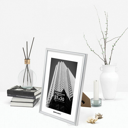 Рамка 21х30 см небьющаяся, багет 12 мм, пластик, BRAUBERG "Original", серебристая, 391231