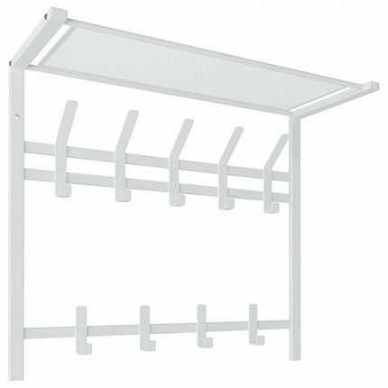 Вешалка настенная с полкой 2 яруса "Торонто-22", 585х670х270 мм, 9 крючков, металл, белая, ВСПТ22 Б