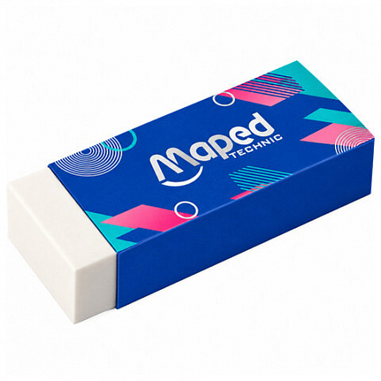 Ластик MAPED с формулой "без грязи", 62х22х12мм, прямоугольный, белый, картонный держ, 107800