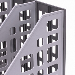 Лоток вертикальный для бумаг BRAUBERG "MAXI Plus", 240 мм, 3 отделения, сетчатый, сборный, серый, 237014