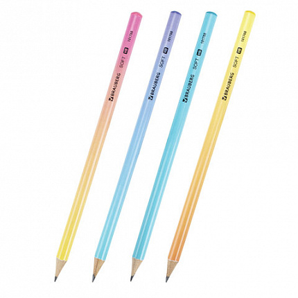 Карандаш чернографитный BRAUBERG "SOFT PASTEL", 1 шт., HB, корпус ассорти, 181768