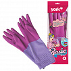 Перчатки МНОГОРАЗОВЫЕ резиновые YORK "Роза", хлопчатобумажное напыление, ПРОЧНЫЕ, размер 7-8, M (средний), розовые, вес 70 г, 92670