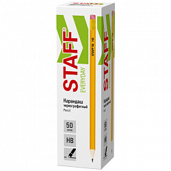 Карандаш чернографитный с ластиком STAFF "EVERYDAY" BLP-YLW, 1 шт., НВ, пластиковый, корпус жёлтый, 181940