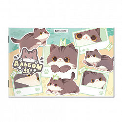 Альбом для рисования А4 40 л., скоба, обложка картон, BRAUBERG, 203х288 мм, кросс-серия "МИЛЫЕ КОТЫ", 107351