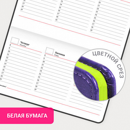 Еженедельник недатированный МАЛЫЙ ФОРМАТ 95х155 мм А6, BRAUBERG "Rainbow" под кожу, 64 л., сиреневый, 114486