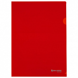 Папка-уголок жесткая А4, красная, 0,15 мм, BRAUBERG EXTRA, 271703