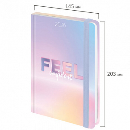 Ежедневник датированный 2026 с резинкой 145х203 мм, А5, BRAUBERG, твердый, "Нежность", 117347