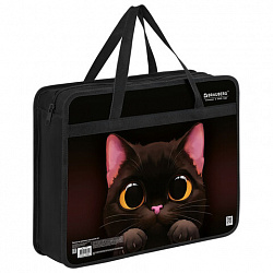 Папка на молнии с ручками BRAUBERG А4, 1 отделение, пластик, 80 мм, "Big black cat", 274495