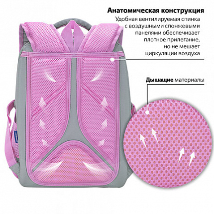 Ранец BRAUBERG LIGHT, 1 отделение, с брелоком, "Играющие котики", плюшевые нашивки, 36х26х13 см, 272030