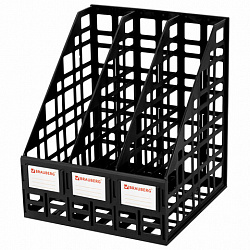Лоток вертикальный для бумаг BRAUBERG "ULTRA", 240 мм, 3 отделения, сетчатый, сборный, черный, 238249