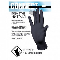 Перчатки нитриловые смотровые CONNECT ULTRA BLACK, 50 пар (100 шт.), размер M (средний), черные, CON-UB-INT-02