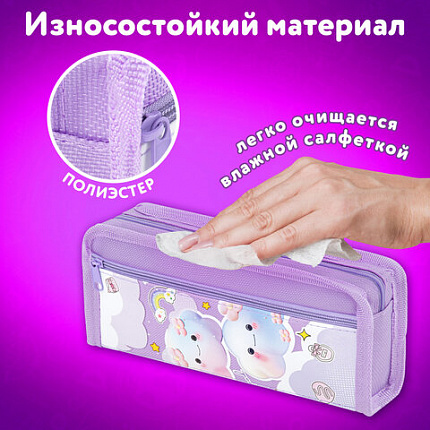 Пенал ЮНЛАНДИЯ ЮНИОР, 2 отделения, полиэстер, "Purple clouds", 21х8х6 см, 273810