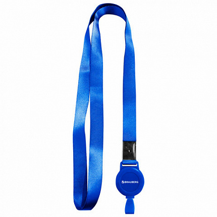 Держатель-рулетка для бейджей 70 см, с лентой 45 см, синий, BRAUBERG EXTRA, 238837