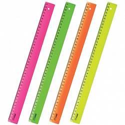 Линейка пластиковая 40 см, "Neon", неоновая, ассорти, ЛН-31437