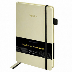 Блокнот А5 138x213 мм, BRAUBERG "Velvet", резинка, держатель, 80 л., клетка, бежевый, 116240