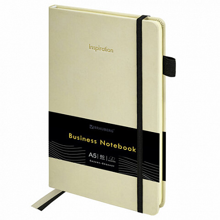 Блокнот А5 138x213 мм, BRAUBERG "Velvet", резинка, держатель, 80 л., клетка, бежевый, 116240