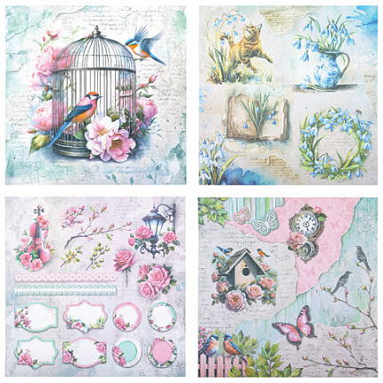 Бумага для скрапбукинга 30х30 см "Весна", двусторонняя, 12 листов, 180 г/м2, ОСТРОВ СОКРОВИЩ, 665439