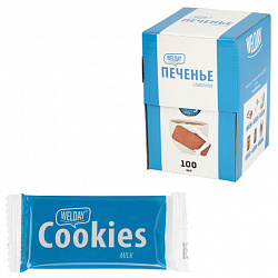 Печенье хрустящее в индивидуальной упаковке WELDAY (ВЭЛДЭЙ) "Сливочное", 100 штук в офис-боксе, 624096