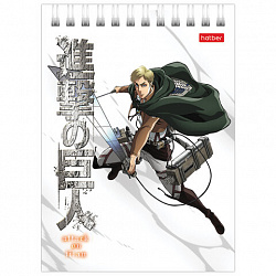 Блокнот МАЛЫЙ ФОРМАТ А6 110х145 мм, 40 л., гребень, лакированный, клетка, HATBER "Атака Титанов", 083956, 40Б6В1гр