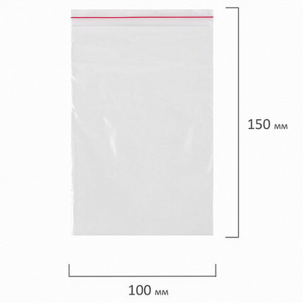 Пакеты с замком ZIP LOCK "зиплок", комплект 100 шт., 100х150 мм, ПВД, толщина 35 микрон, BRAUBERG, 606211