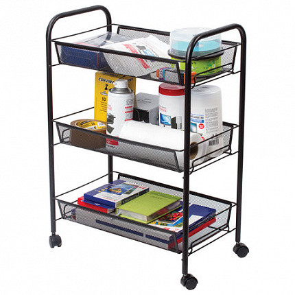 Этажерка (тележка) BRABIX офисно-бытовая 3 яруса, на колесах, металл, черная, 43,5х26х62,5 см, 603751