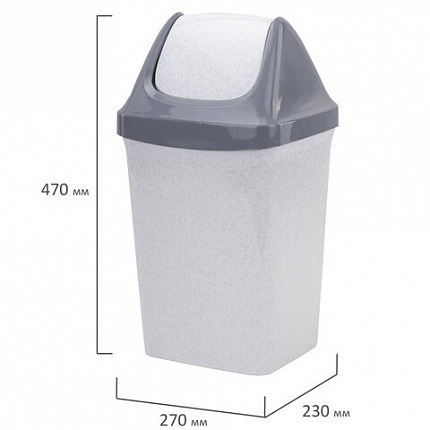 Ведро мусорное с КРЫШКОЙ (качающейся) 15 литров, "СВИНГ", 47х27х23 см, серое, IDEA, М 2462