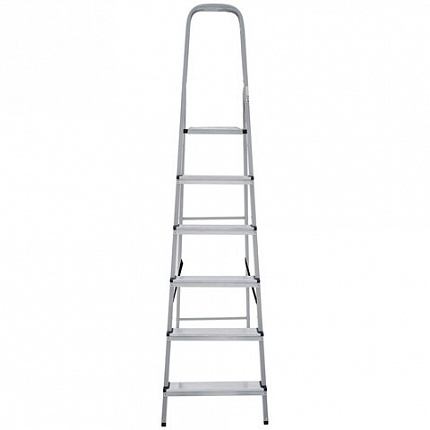 Стремянка сталь / алюминий 6 ступени, высота площадки 1,25м, дуга 0,6м, площадка 26х26см, нагрузка 150кг, вес 7кг НОВАЯ ВЫСОТА, 1130106