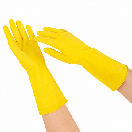Перчатки МНОГОРАЗОВЫЕ латексные с хлопчатобумажным напылением, желтые, размер 7-8, M (средний), вес 53 г, KOMFI, DGL025P