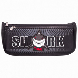 Пенал мягкий ЮНЛАНДИЯ, 2 отделения, полиэстер, "Shark", черный, 21х6х9 см, 270271