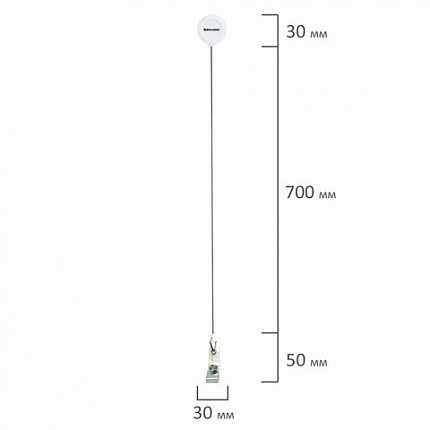Бейдж горизонтальный (60х90 мм), с держателем-рулеткой 70 см, белый, BRAUBERG, 238241