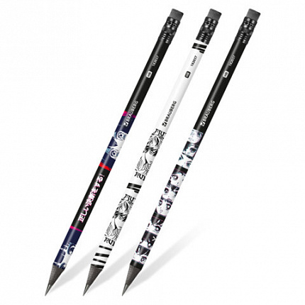 Набор карандашей чернографитных BRAUBERG "MANGA", 12 штук, HB, с ластиком, корпус ассорти, 182037