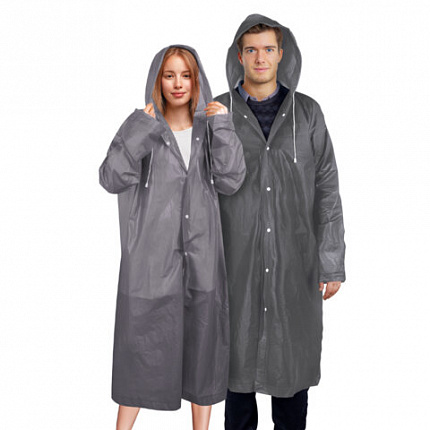 Дождевик плащ на кнопках, EVA, многоразовый прочный, чехол в комплекте, универсальный размер, серый, SHAMAANI (ШАМААНИ), 610936