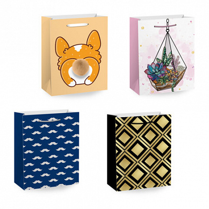 Пакет подарочный (1 штука) 11х6х15см (S) "Collection Small", ассорти, глиттер, фольга, пушистый хвостик, ЗОЛОТАЯ СКАЗКА, 700803