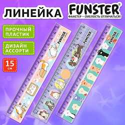 Линейка пластиковая 15 см, FUNSTER, "КОТЫ", ассорти, дисплей, 210918