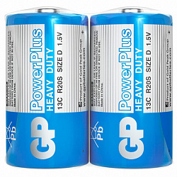 Батарейки КОМПЛЕКТ 2 шт., GP PowerPlus D (13C), солевые, в пленке, 13CEBRA-2S2