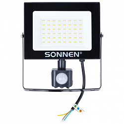 Прожектор светодиодный с датчиком движения 50 Вт, 6500 К, 4000 Лм, 50 м2, IP65, 187х176х51 мм, черный, SONNEN, 238418