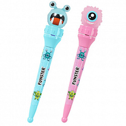 Ручка-спиннер с топпером шариковая FUNSTER (ФАНСТЕР) "MONSTERS", СИНЯЯ, ассорти, пишущий узел 0,7 мм, линия письма 0,35 мм, 144381