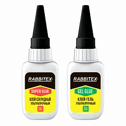 Клей-гель + суперклей секундный УЛЬТРАПРОЧНЫЙ, МАКСИМАЛЬНЫЙ ОБЪЕМ, набор 2х20 г, RABBITEX (РАББИТЕКС) "ДВА СЛОНА", 609806