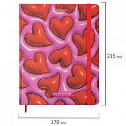 Дневник 1-11 класс 48 л., твердый, BRAUBERG, матовая ламинация, резинка, закладка-ляссе, с подсказом, "Сердечки", 107241