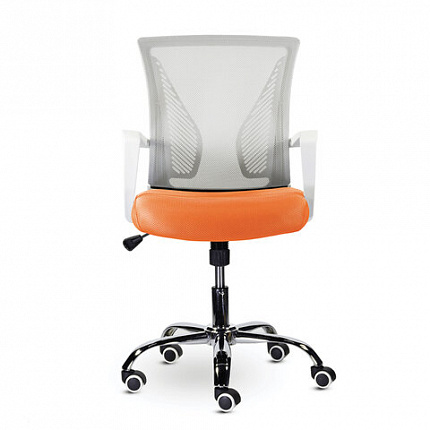 Кресло BRABIX "Wings MG-306", пластик белый, хром, сетка, серое/оранжевое, 532011