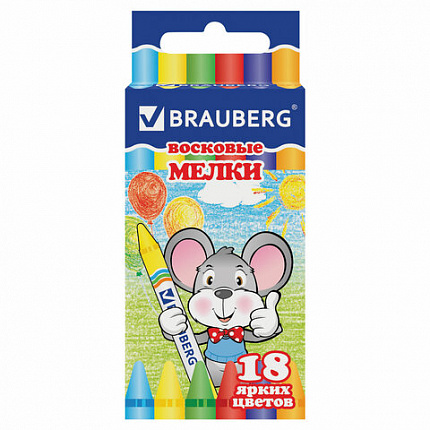 Восковые мелки BRAUBERG/ПИФАГОР, 18 цветов, 222963