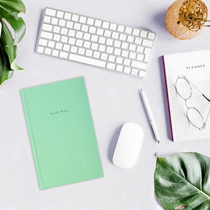 Блокнот А5 134х206 мм, 80 л., твёрдый, клетка, BRAUBERG "Minimal", мятный, 116443